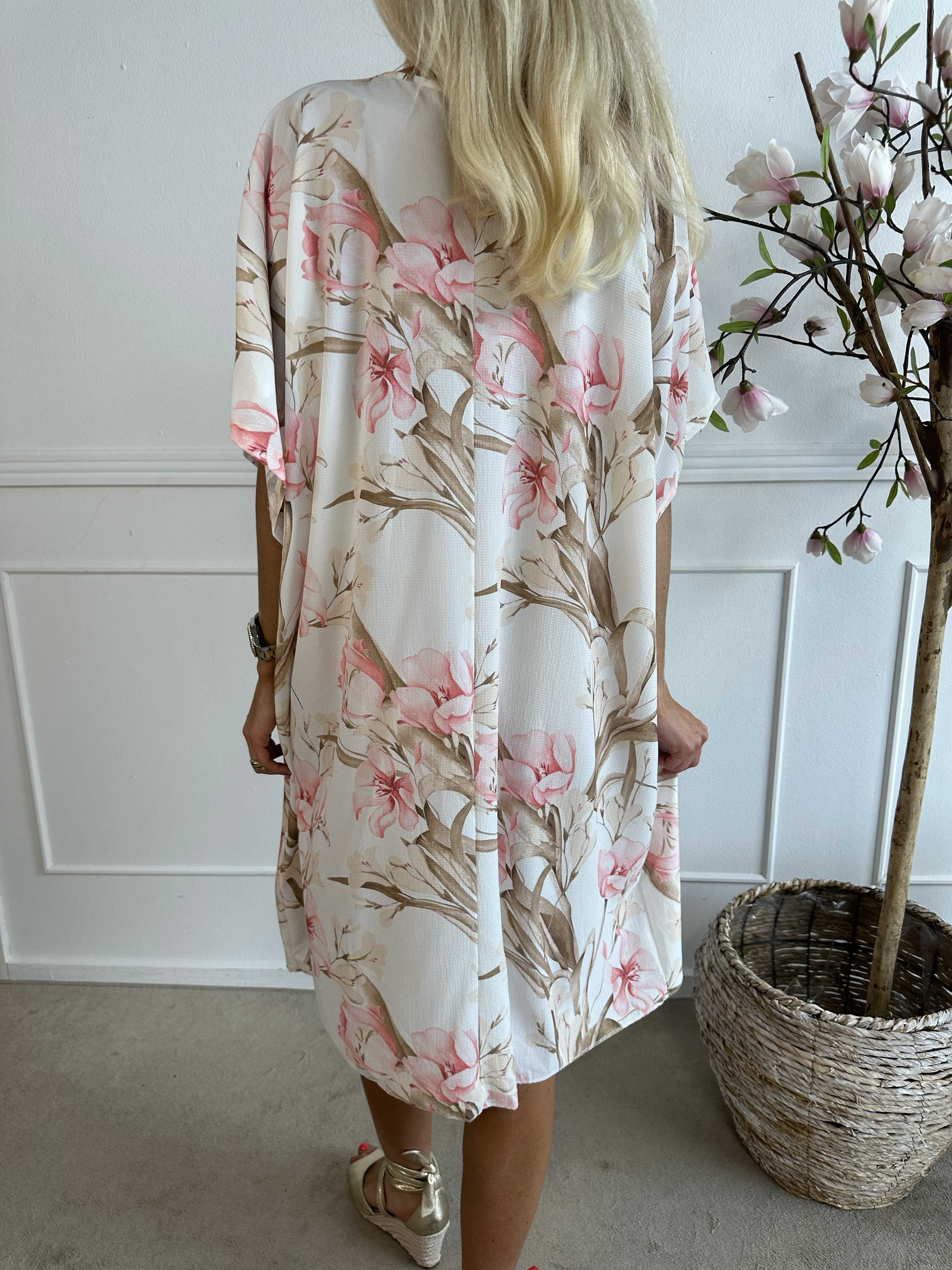 Mallie - Skjortekjole med blomsterprint med v-udskæring